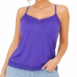 Y2K Cami Women Plus 22 24 Purple Lace Trim Tank Top Coquette Layering Feminine